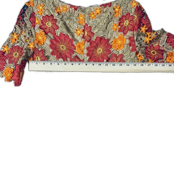 Alex Marie Dress Womens 4 Crochet Floral Embroidered Fully Lined Short Sleeve - Picture 8 of 10